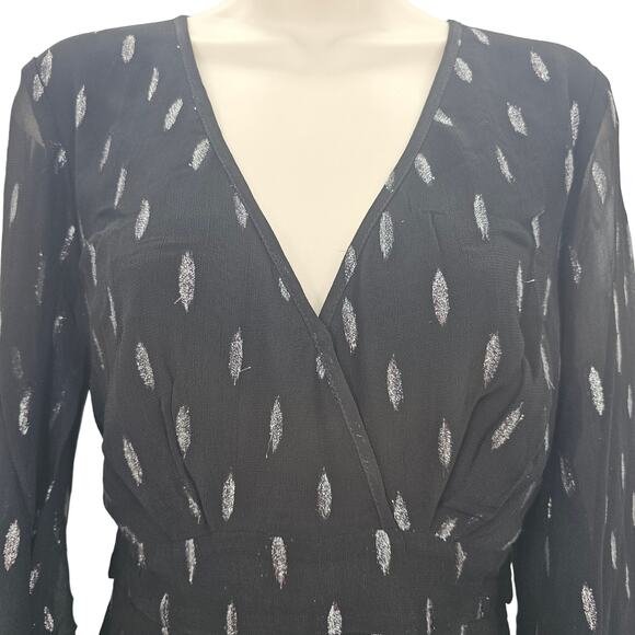 Band Of The Free Womans size S Evette Black Shimmer Mini Dress Bell Sleeves NEW - Picture 2 of 8